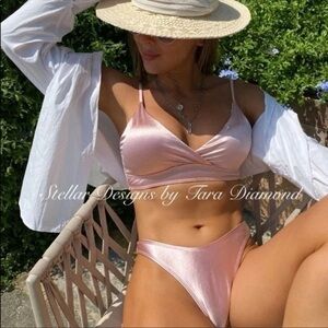 NWT Stellar 2pack Satin Bikini in Blush Pink High cut, Thong Style Bottoms Sz S